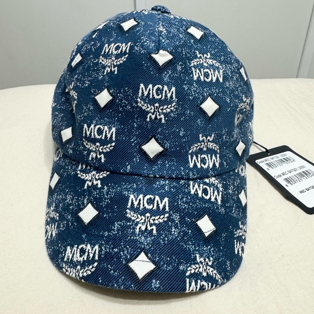 MCM Adjustable Baseball Cap Denim Jacquard Blue